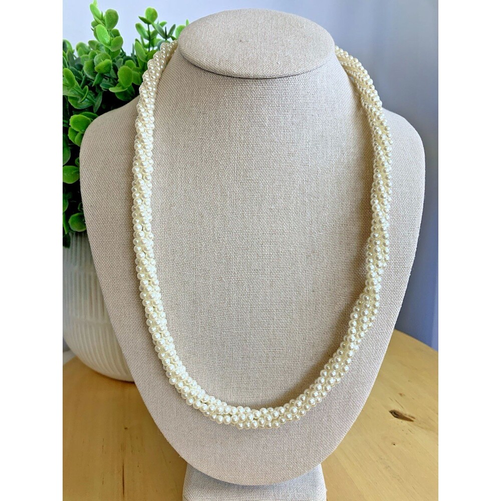 Vintage Napier Triple Strand Faux Pearl Necklace Twisted Seed Pearl 23"